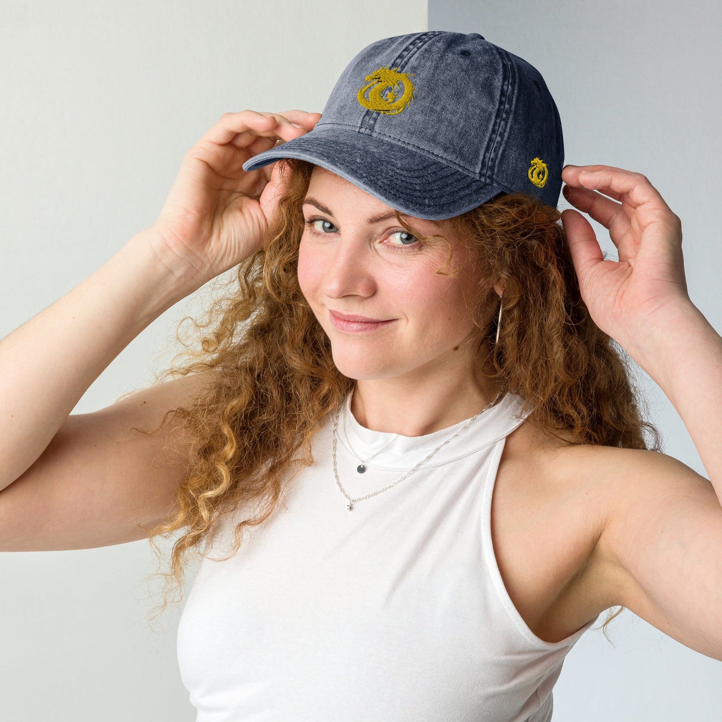 Front Golden Dragon Vintage Cotton Twill Cap #MzKittyz #NikkiDKatArt