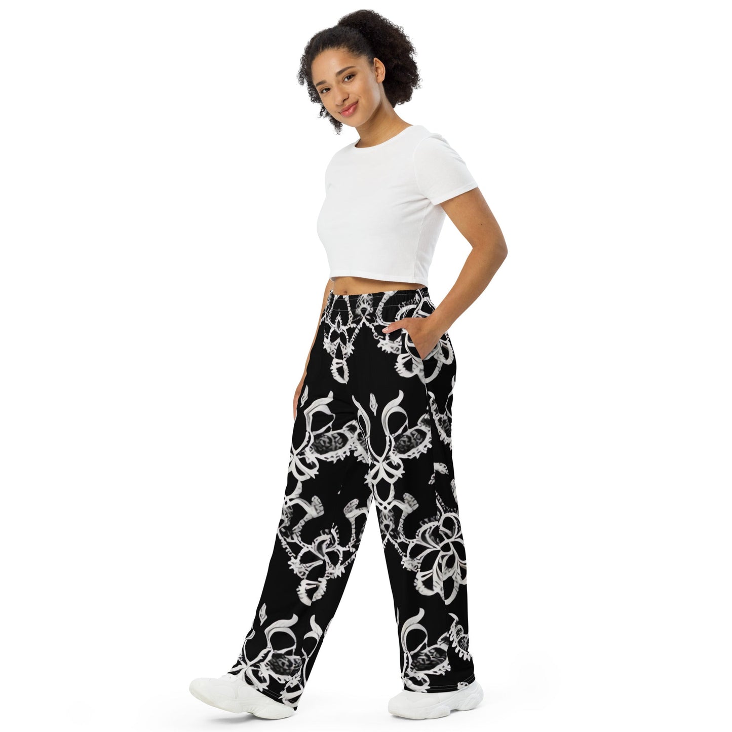 Front Lacie Lace Florentino Unisex wide-leg pants Wide Legged Pant #MzKittyz #NikkiDKatArt