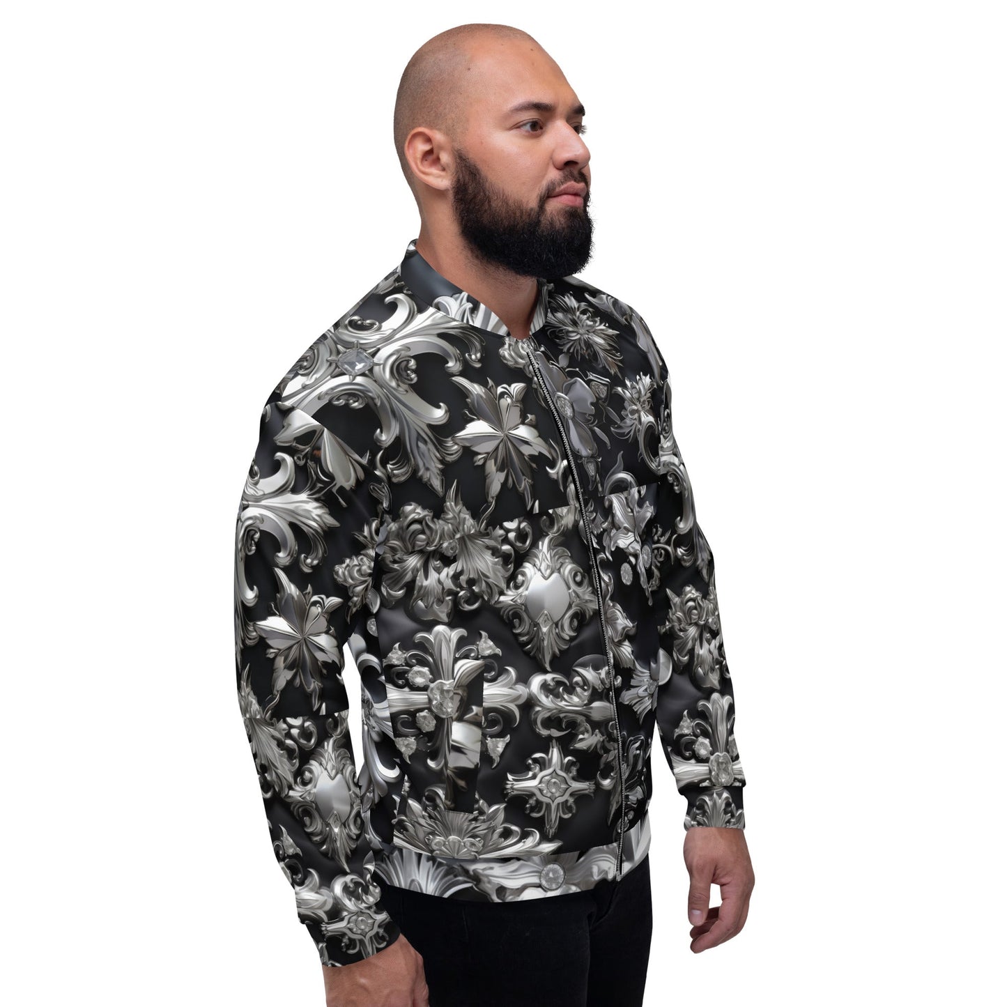 Front Chrome Crosses Unisex Bomber Jacket Bomber Jacket #MzKittyz #NikkiDKatArt