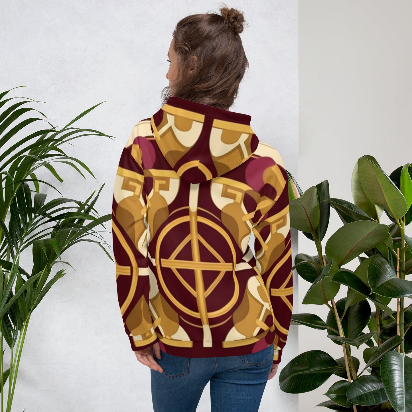 Front Mz Kittyz Burgundy Baroque Signature Scarf Design Unisex Hoodie Hoodie #MzKittyz #NikkiDKatArt