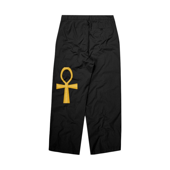 Front Ankh Streetwear Unisex Black Wide-Legged Pants Regular & Plus Sizes #MzKittyz #NikkiDKatArt