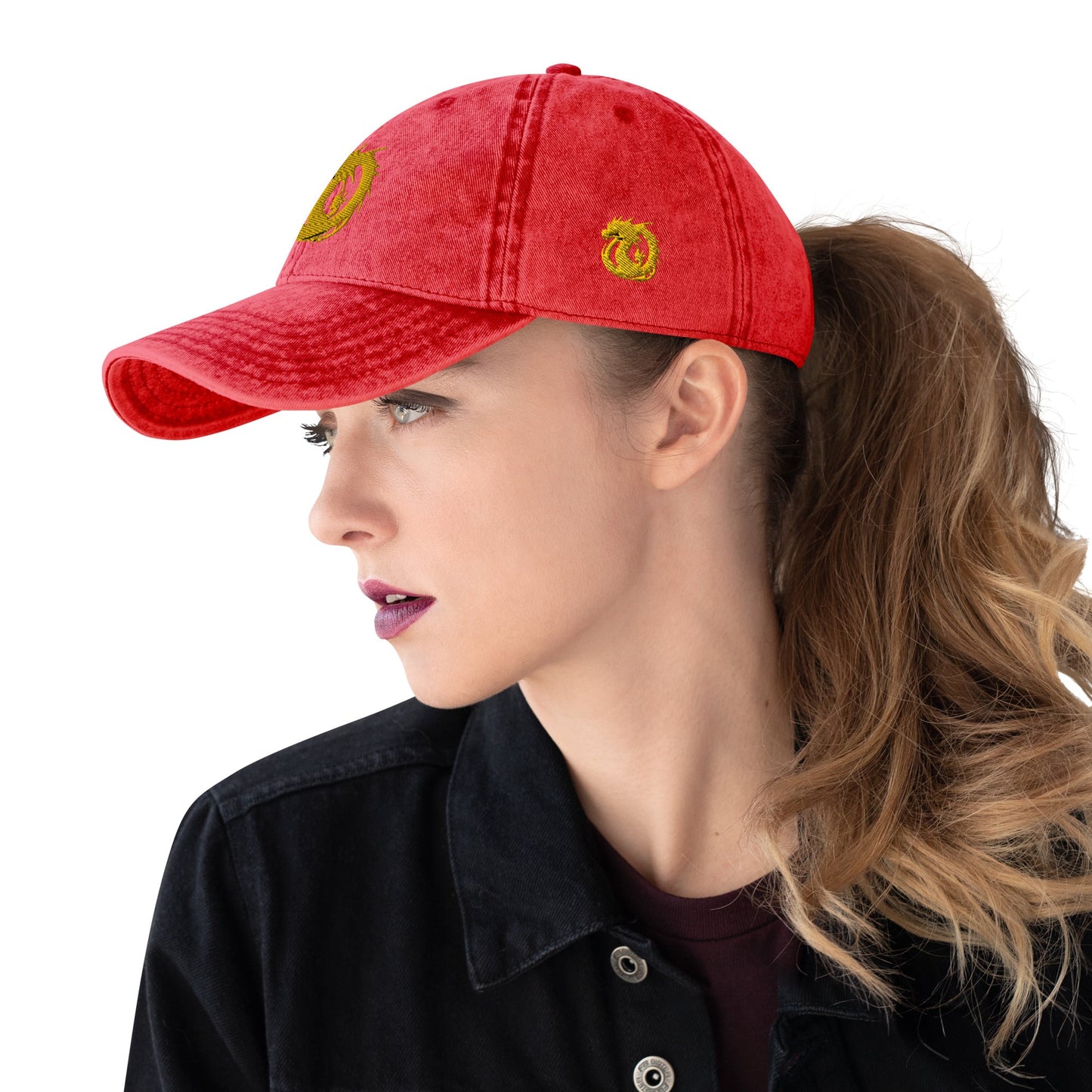 Front Golden Dragon Vintage Cotton Twill Cap #MzKittyz #NikkiDKatArt