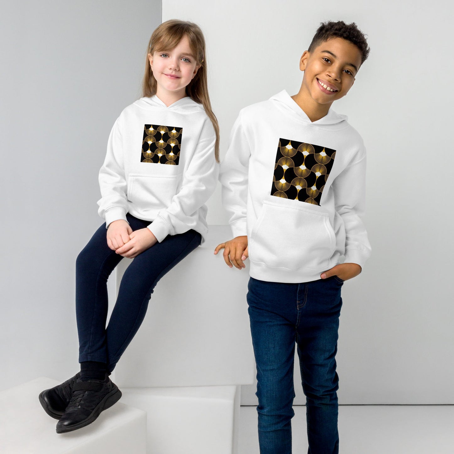 Front Deco Twins Signature Unisex Kids fleece hoodie Sweatshirt #MzKittyz #NikkiDKatArt