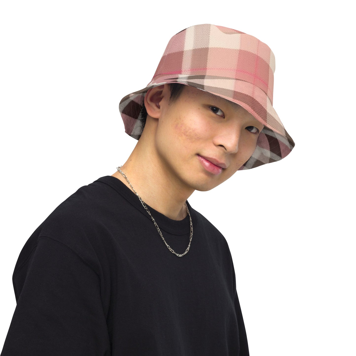 Front Lt Pink Plaid Unisex Reversible Bucket Hat Bucket #MzKittyz #NikkiDKatArt
