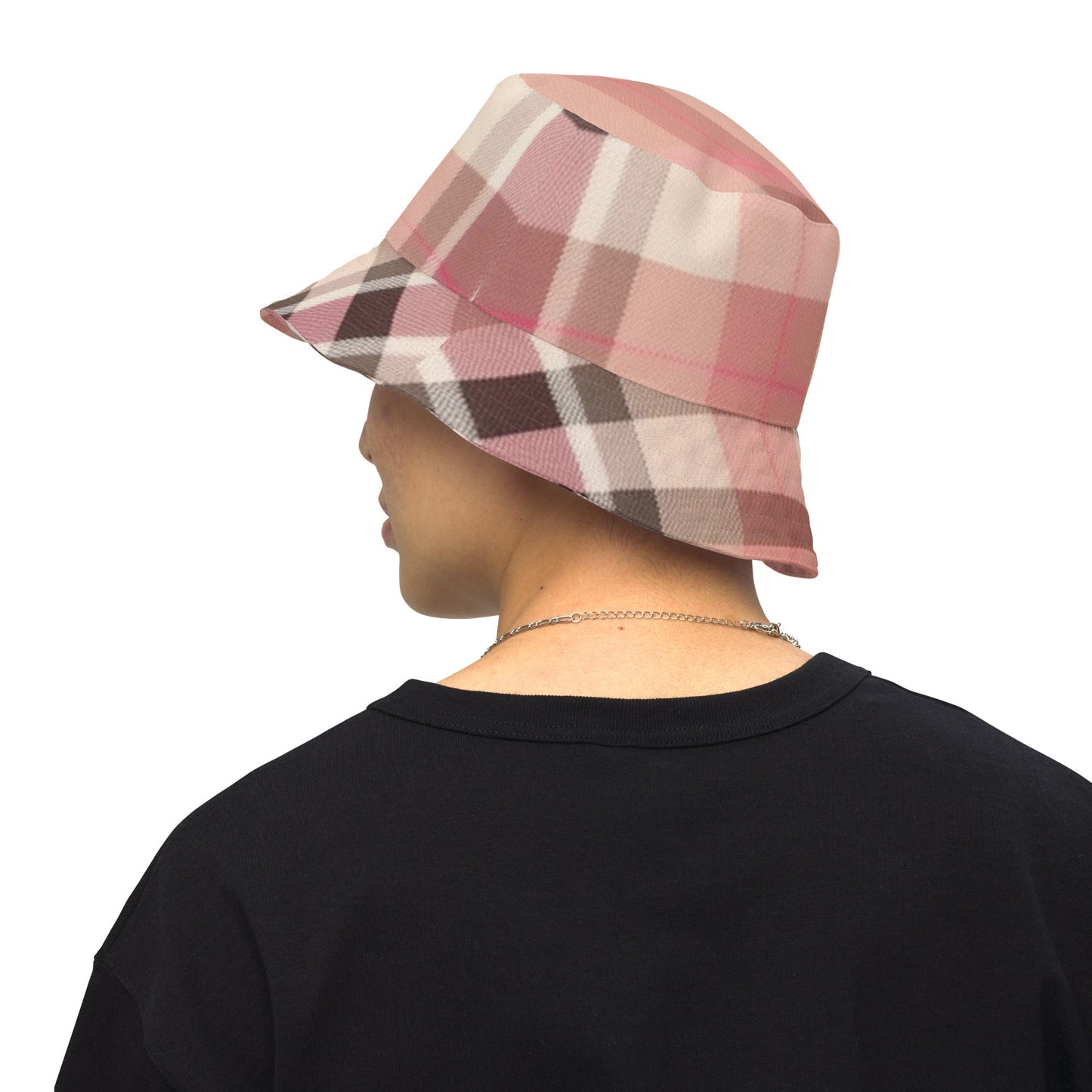 Front Lt Pink Plaid Unisex Reversible Bucket Hat Bucket #MzKittyz #NikkiDKatArt