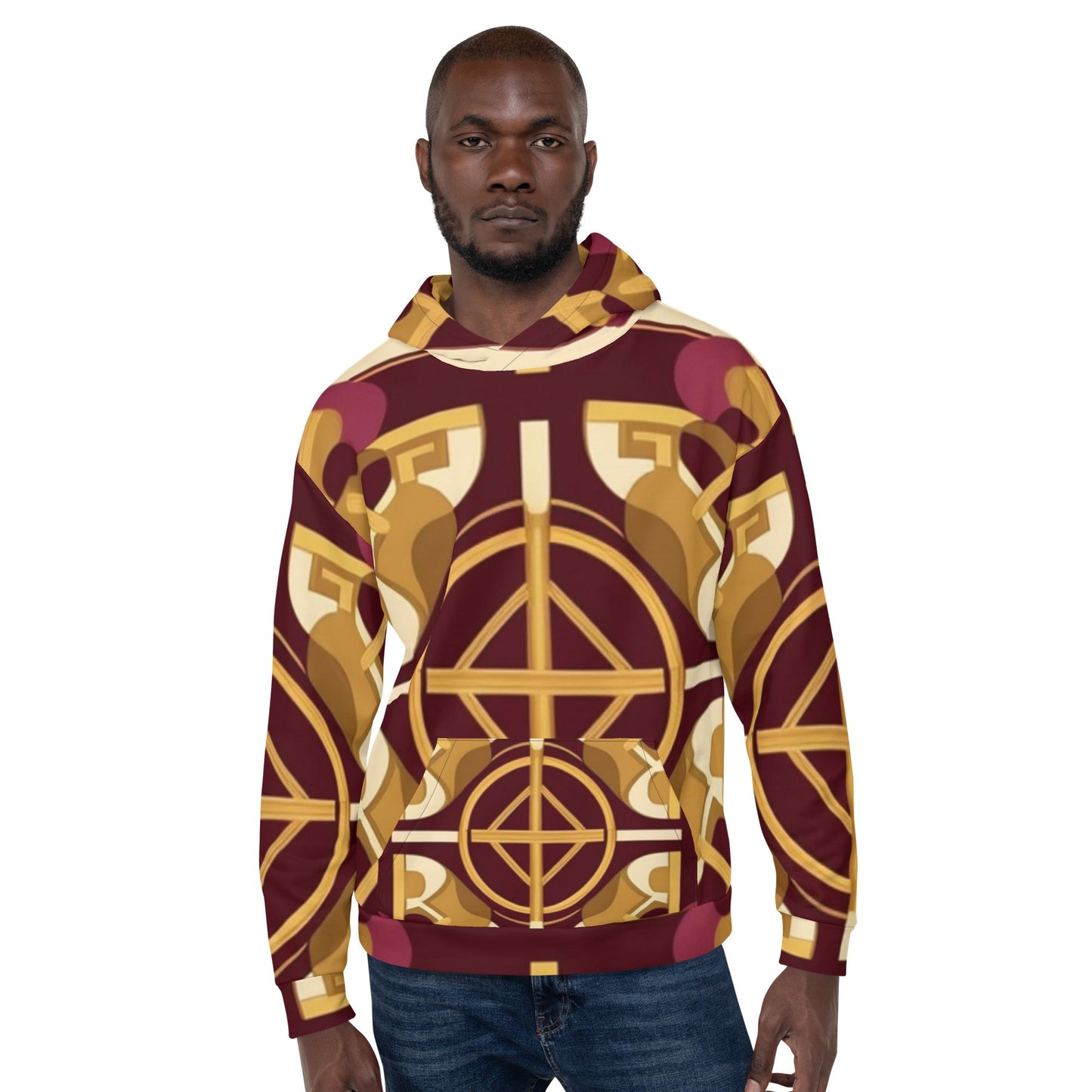 Front Mz Kittyz Burgundy Baroque Signature Scarf Design Unisex Hoodie Hoodie #MzKittyz #NikkiDKatArt