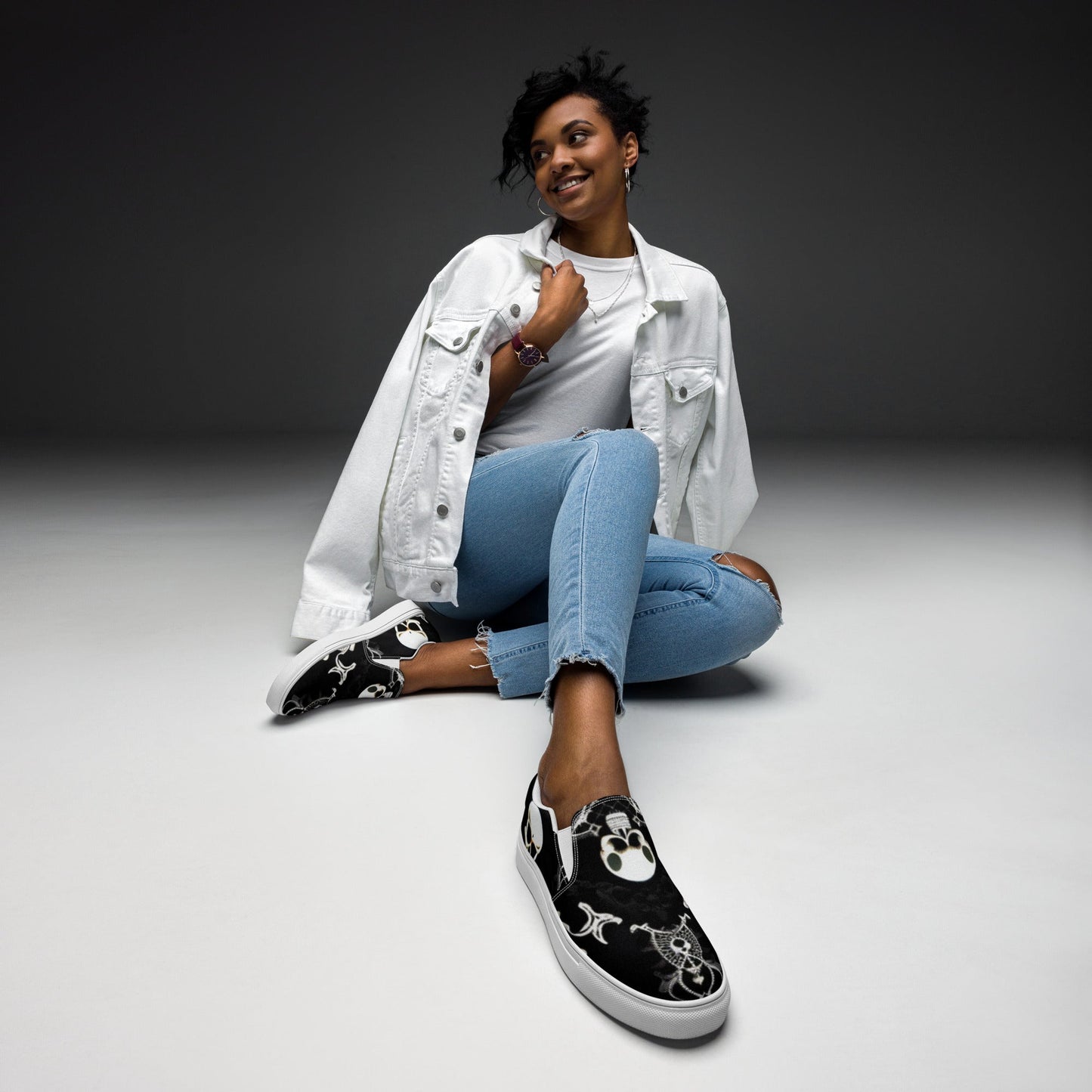 Front Skully Lace Women’s slip-on canvas shoes #MzKittyz #NikkiDKatArt