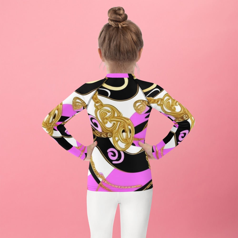 Front Baroque Hot Pink, Black & Gold Signature, Unisex - Kids Rash Guard Top Rash Guard Top #MzKittyz #NikkiDKatArt