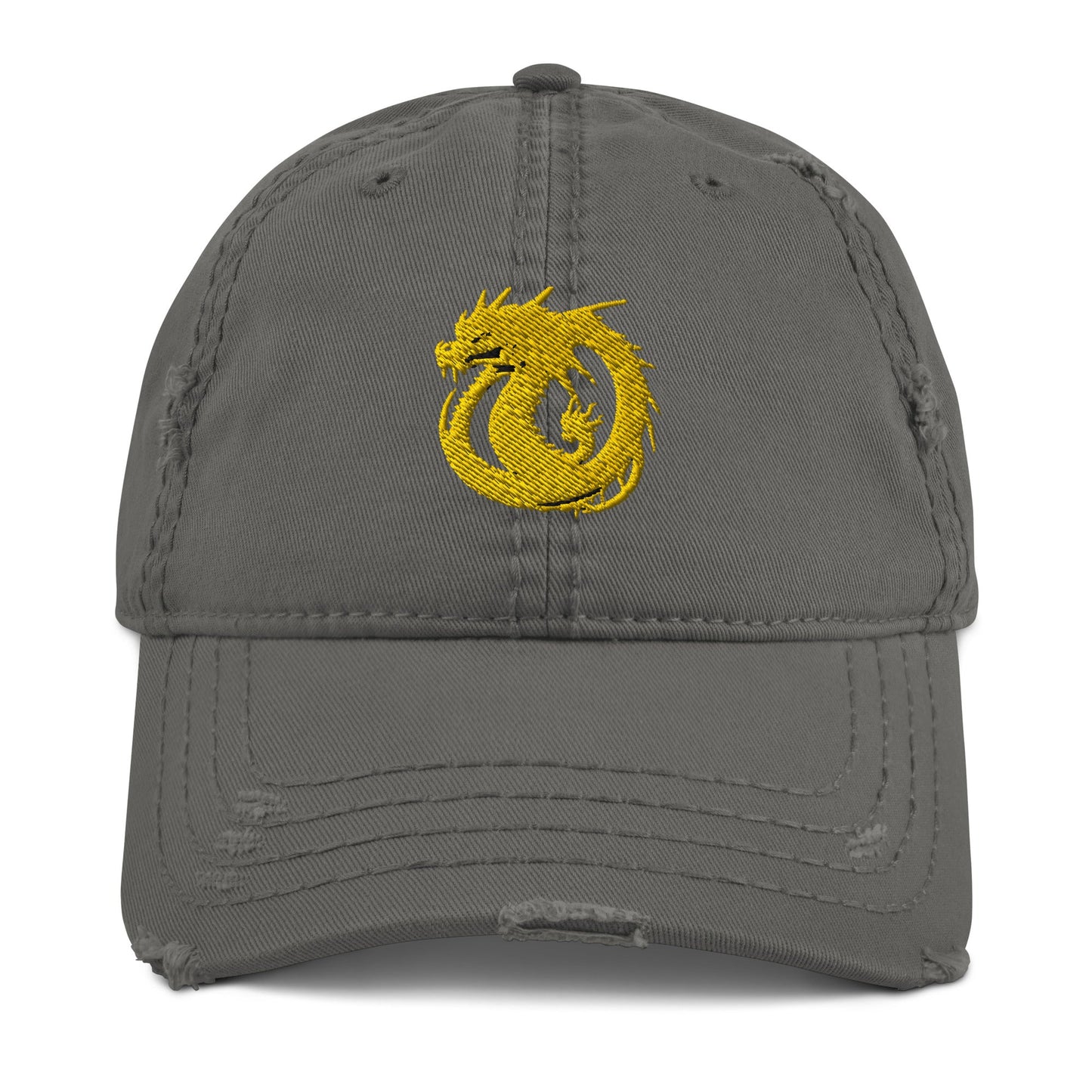 Front Golden Dragon Distressed Dad Hat DadHat #MzKittyz #NikkiDKatArt
