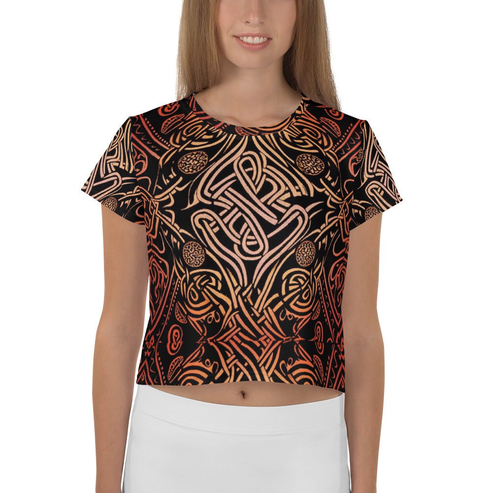 Front Celtic Sunrise All-Over Print Crop Tee Crop Tee #MzKittyz #NikkiDKatArt