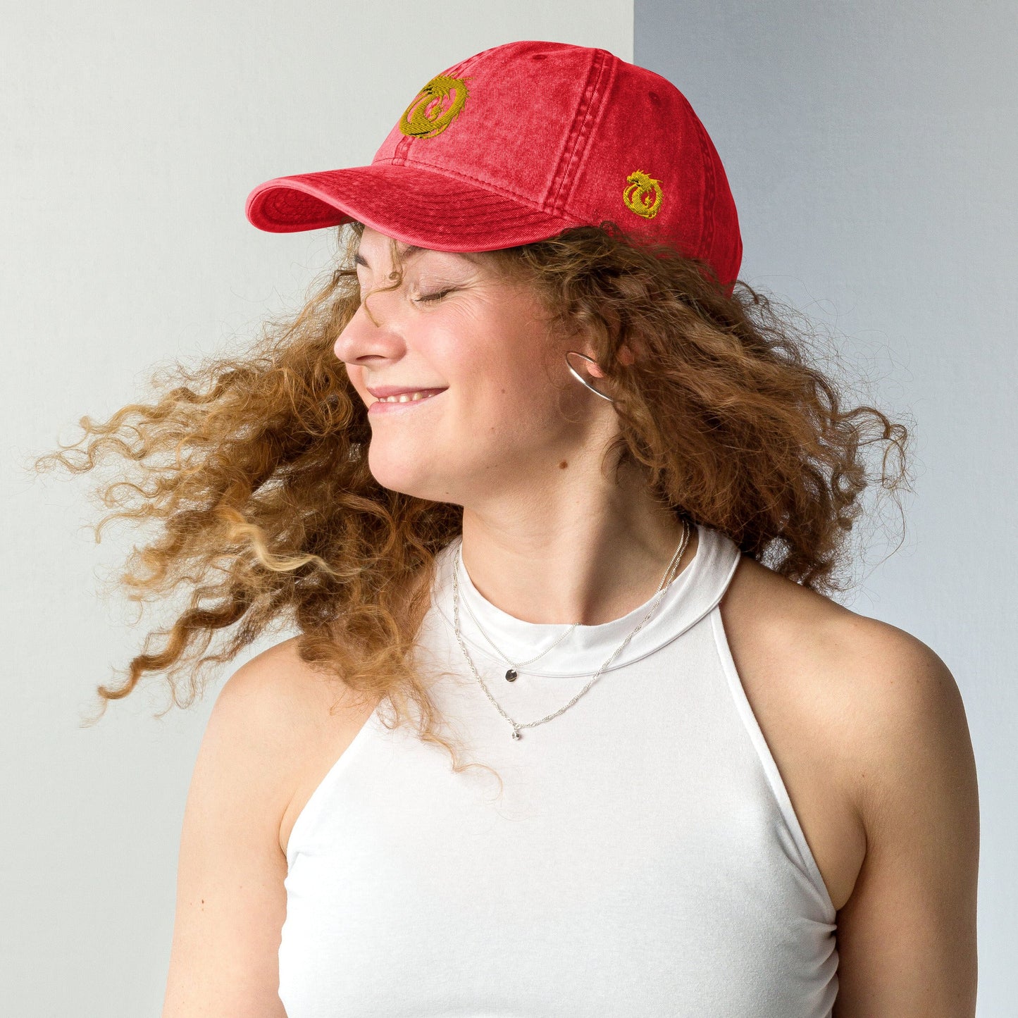 Front Golden Dragon Vintage Cotton Twill Cap #MzKittyz #NikkiDKatArt