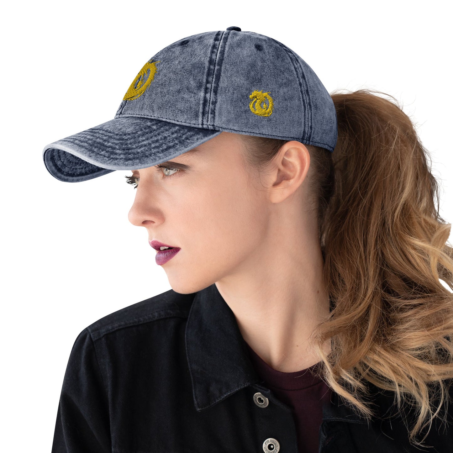 Front Golden Dragon Vintage Cotton Twill Cap #MzKittyz #NikkiDKatArt