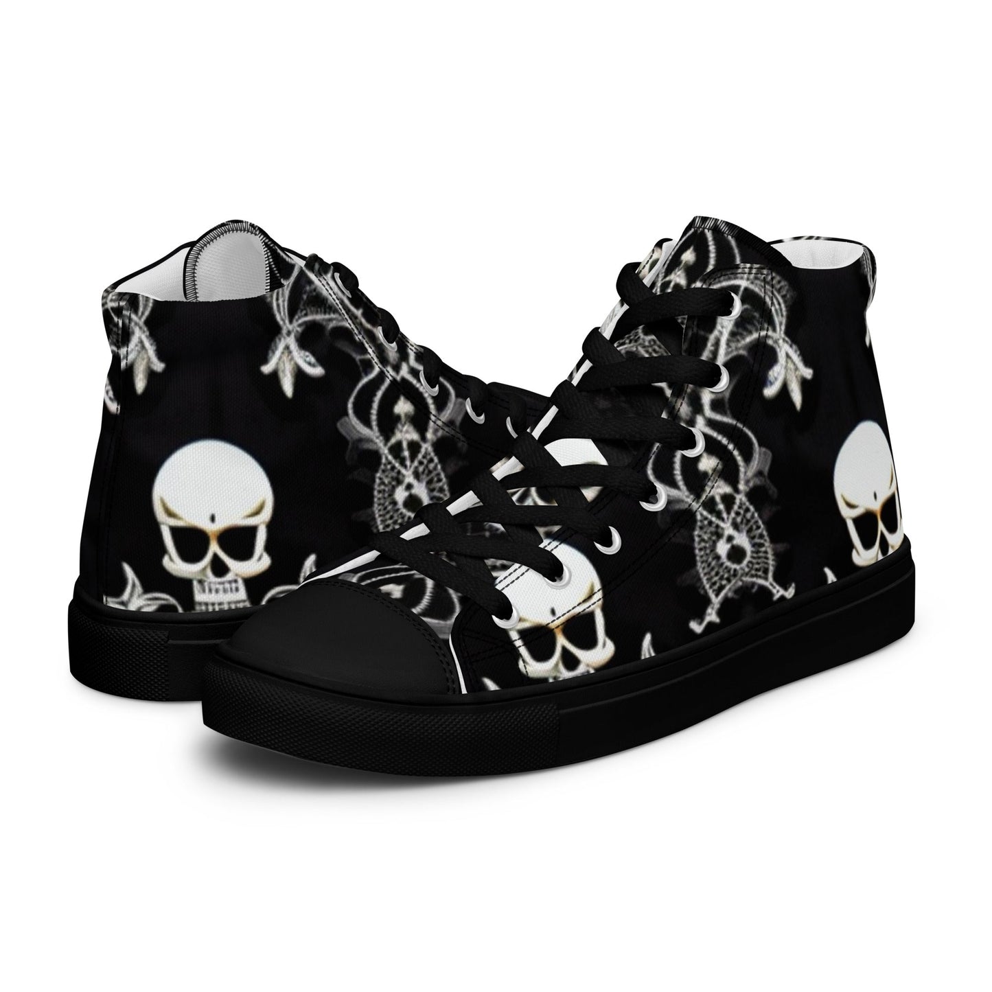 Front Skully Lace Women’s high top canvas shoes #MzKittyz #NikkiDKatArt