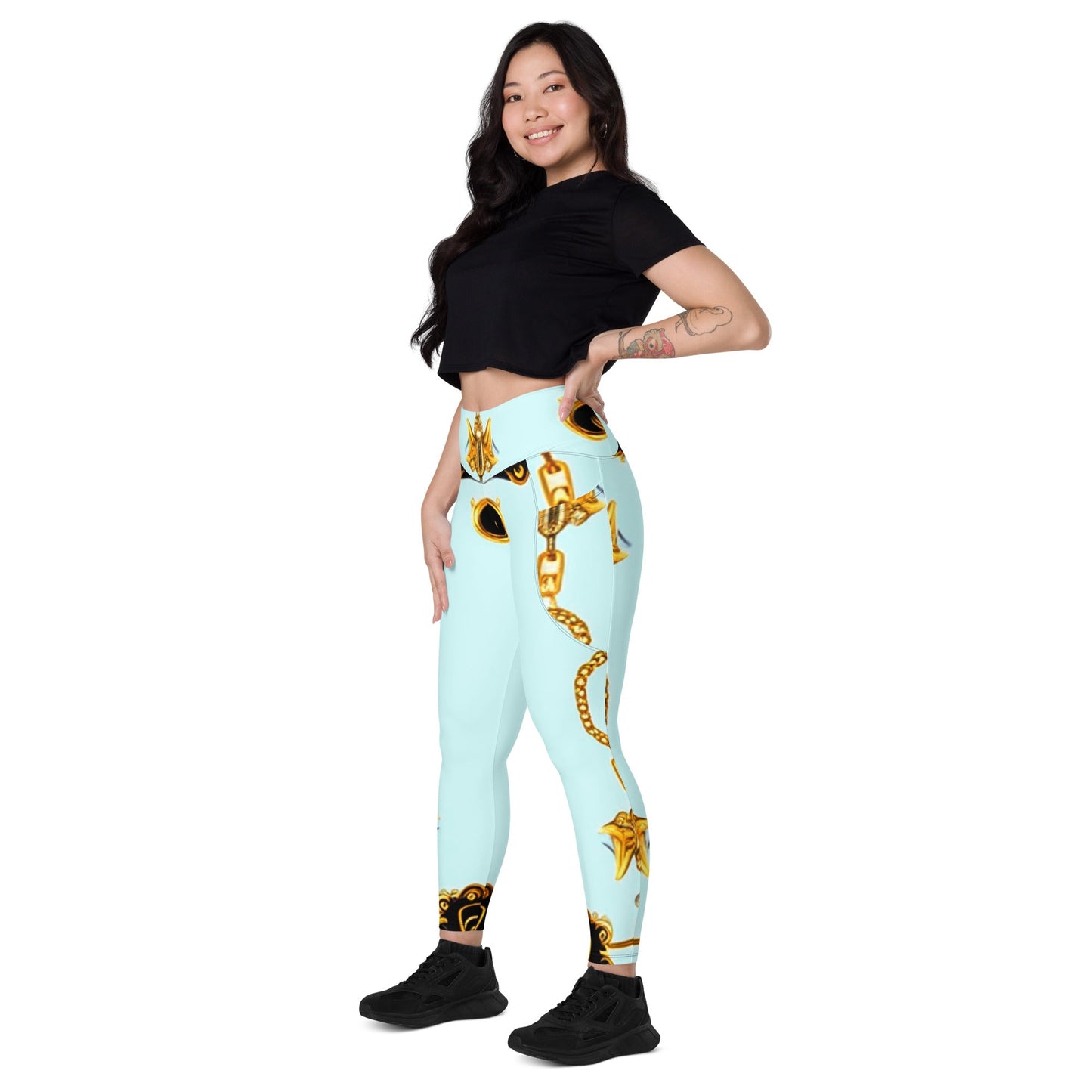 Front Aqua Signature Design Leggings w/ pockets Sizes up to 6XL Leggings #MzKittyz #NikkiDKatArt