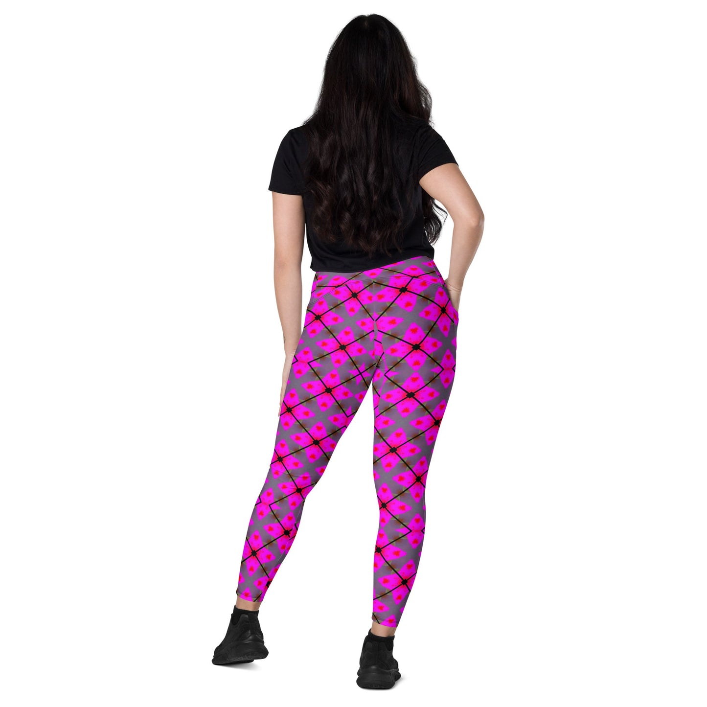 Front Pink Plaid Crossover leggings with pockets #MzKittyz #NikkiDKatArt