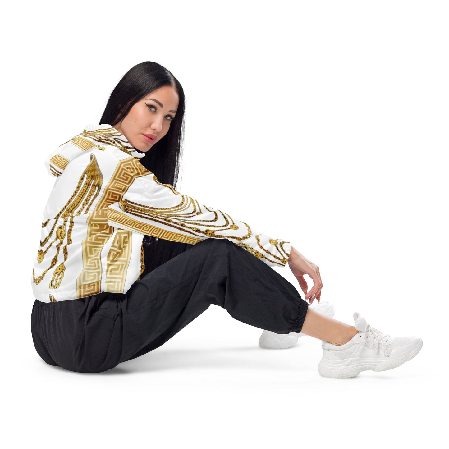Front Gold Chains Greece Signature Women’s cropped Windbreaker Windbreaker, Hoodie #MzKittyz #NikkiDKatArt
