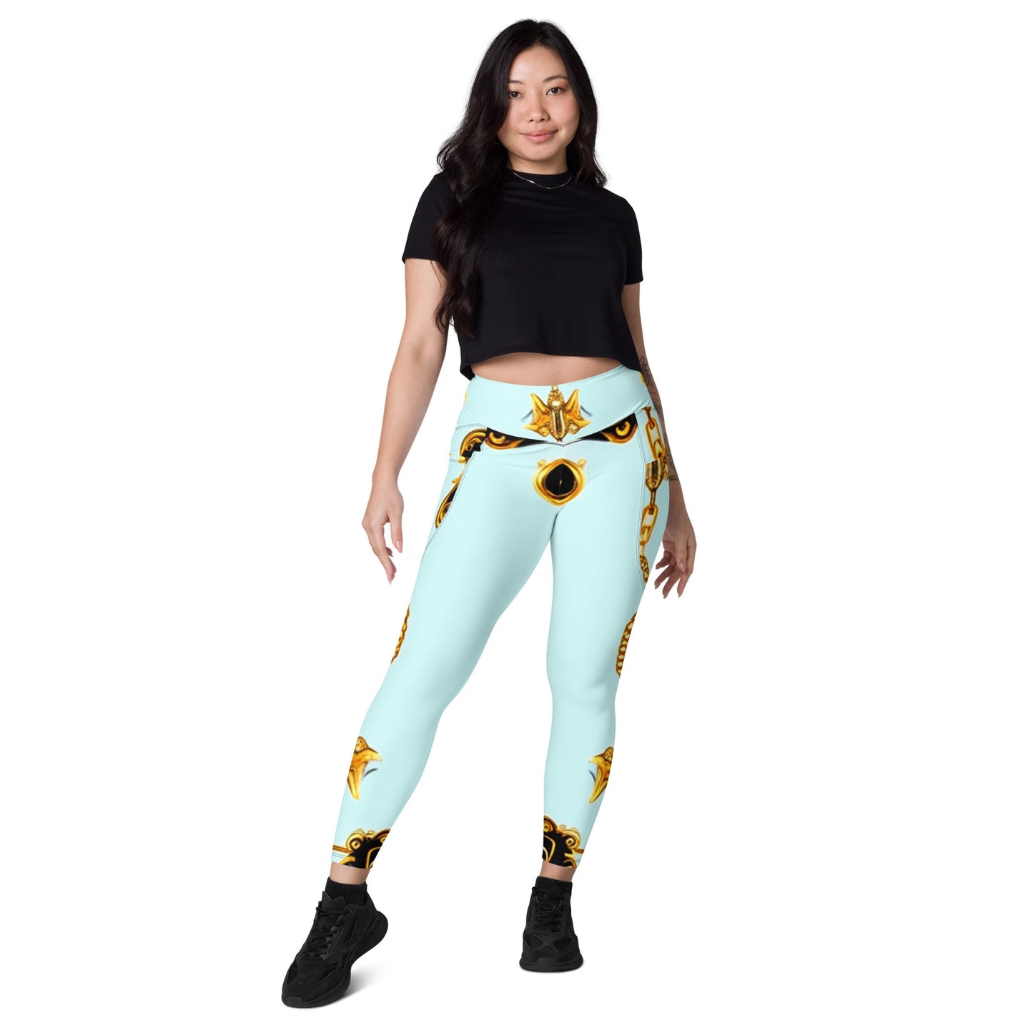 Front Aqua Signature Design Leggings w/ pockets Sizes up to 6XL Leggings #MzKittyz #NikkiDKatArt