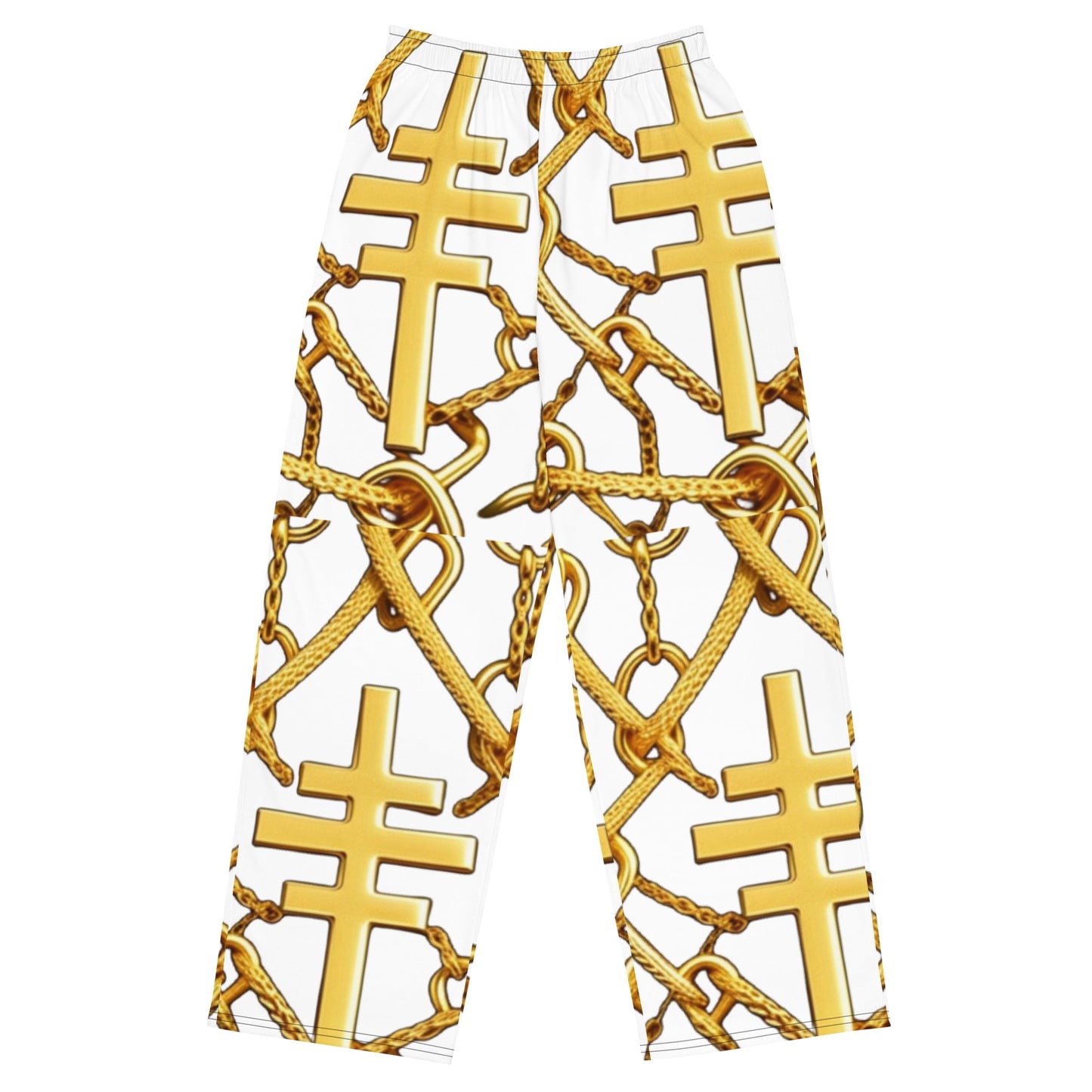 Front Gospel Link Chain unisex wide-leg pants Wide Legged Pant #MzKittyz #NikkiDKatArt