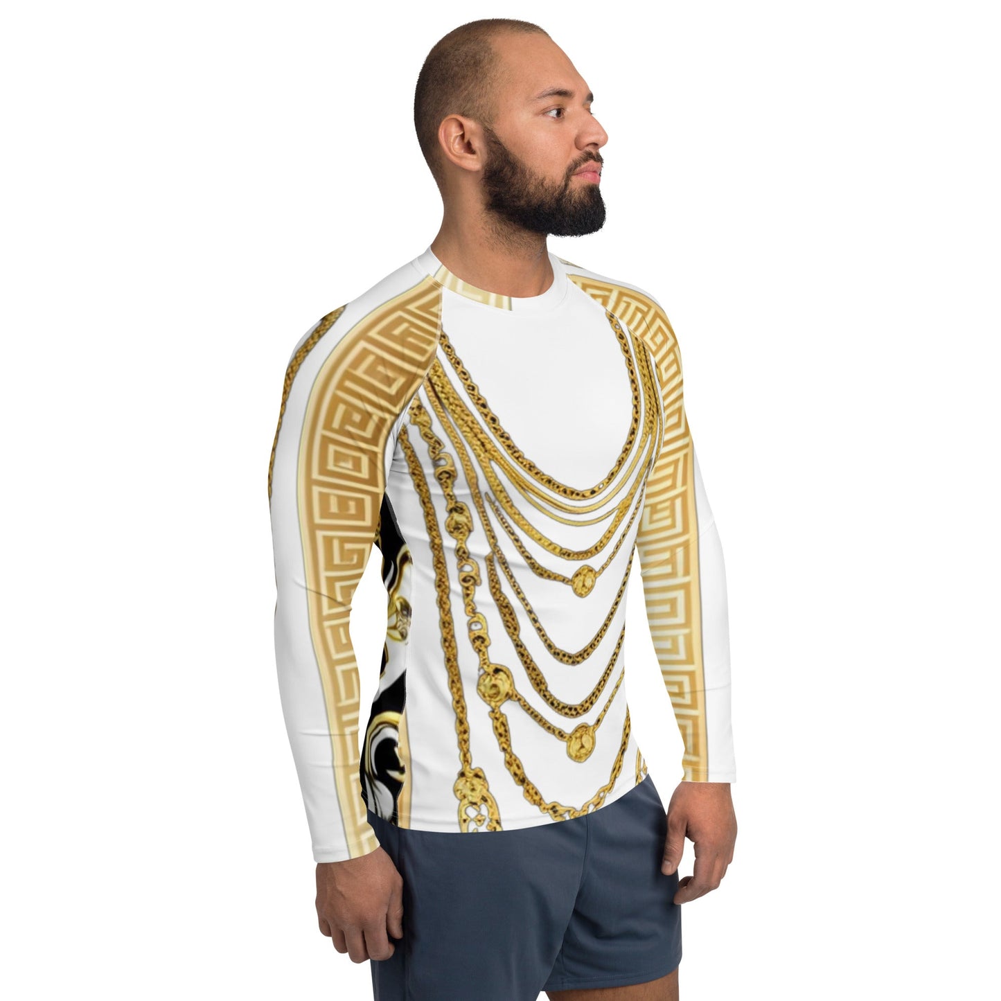 Front Gold Chains Greece Signature Men's Rash Guard Shirt Moisture Wicking Shirt #MzKittyz #NikkiDKatArt