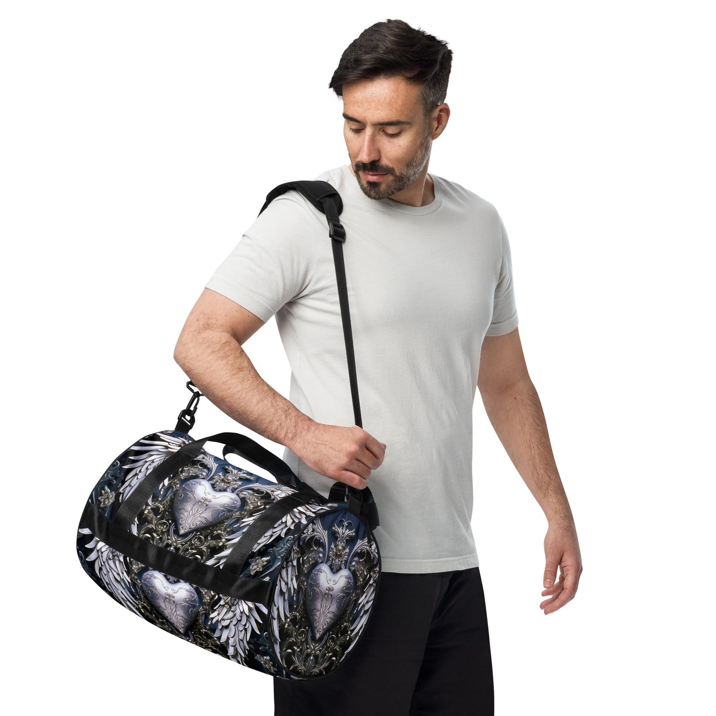 Front Chrome Heart Angel gym bag Gym Bag #MzKittyz #NikkiDKatArt