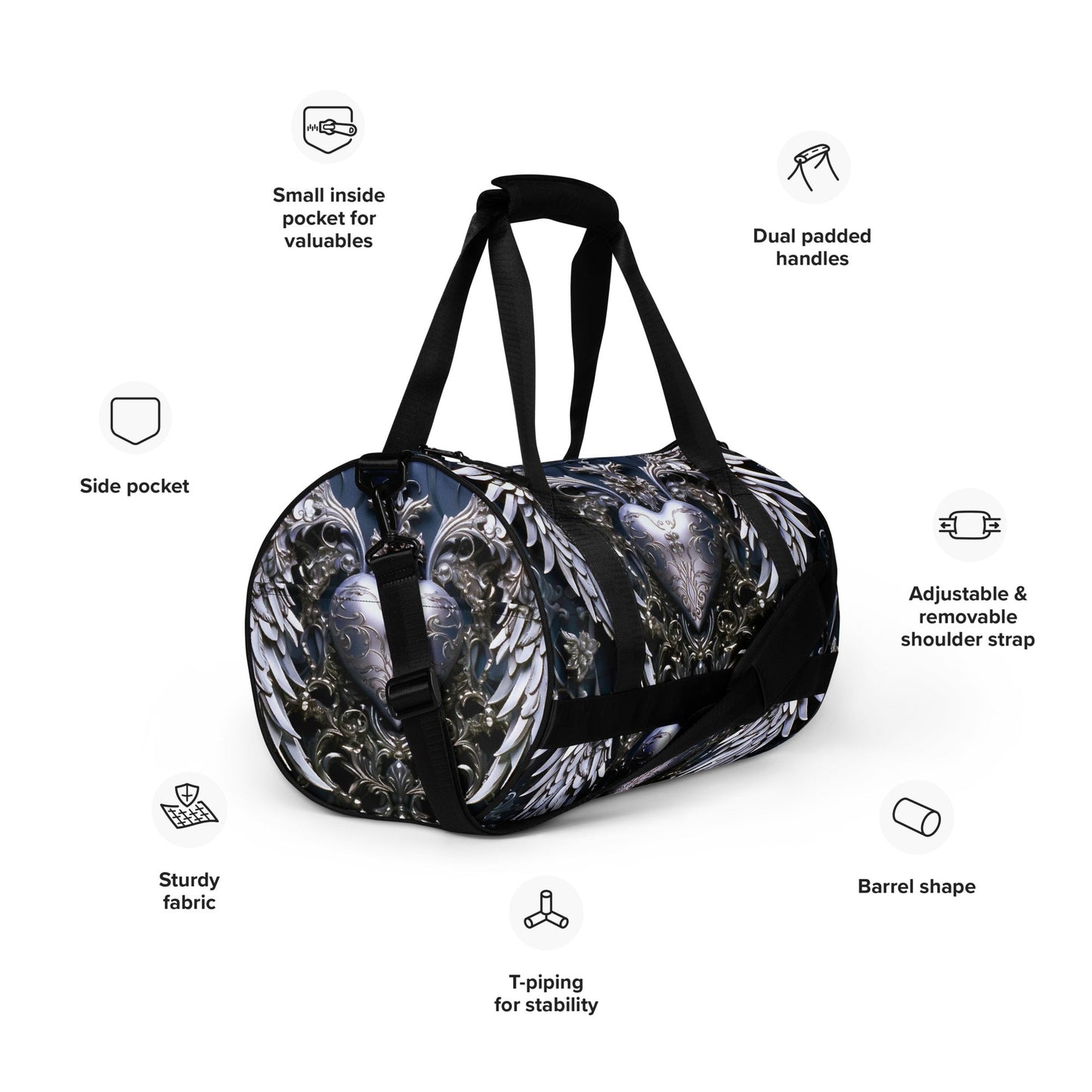 Front Chrome Heart Angel gym bag Gym Bag #MzKittyz #NikkiDKatArt