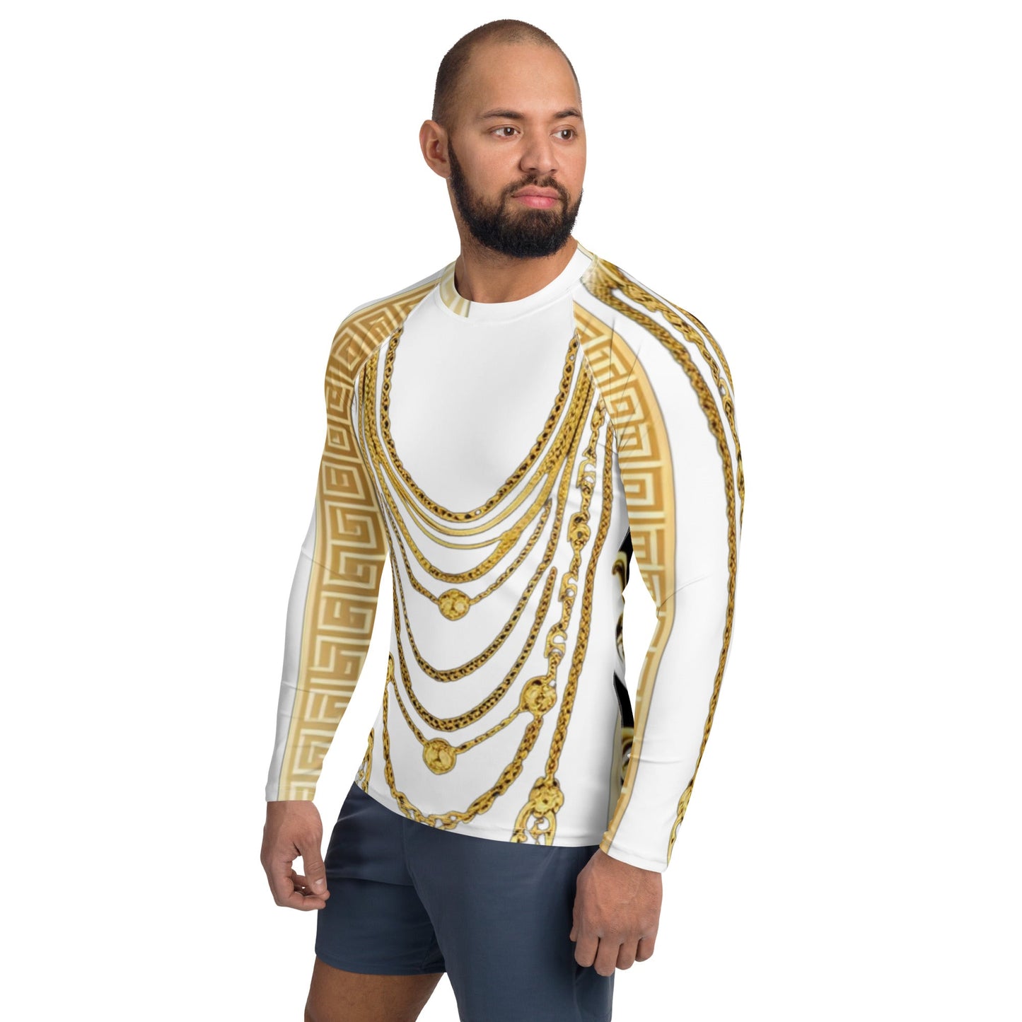 Front Gold Chains Greece Signature Men's Rash Guard Shirt Moisture Wicking Shirt #MzKittyz #NikkiDKatArt