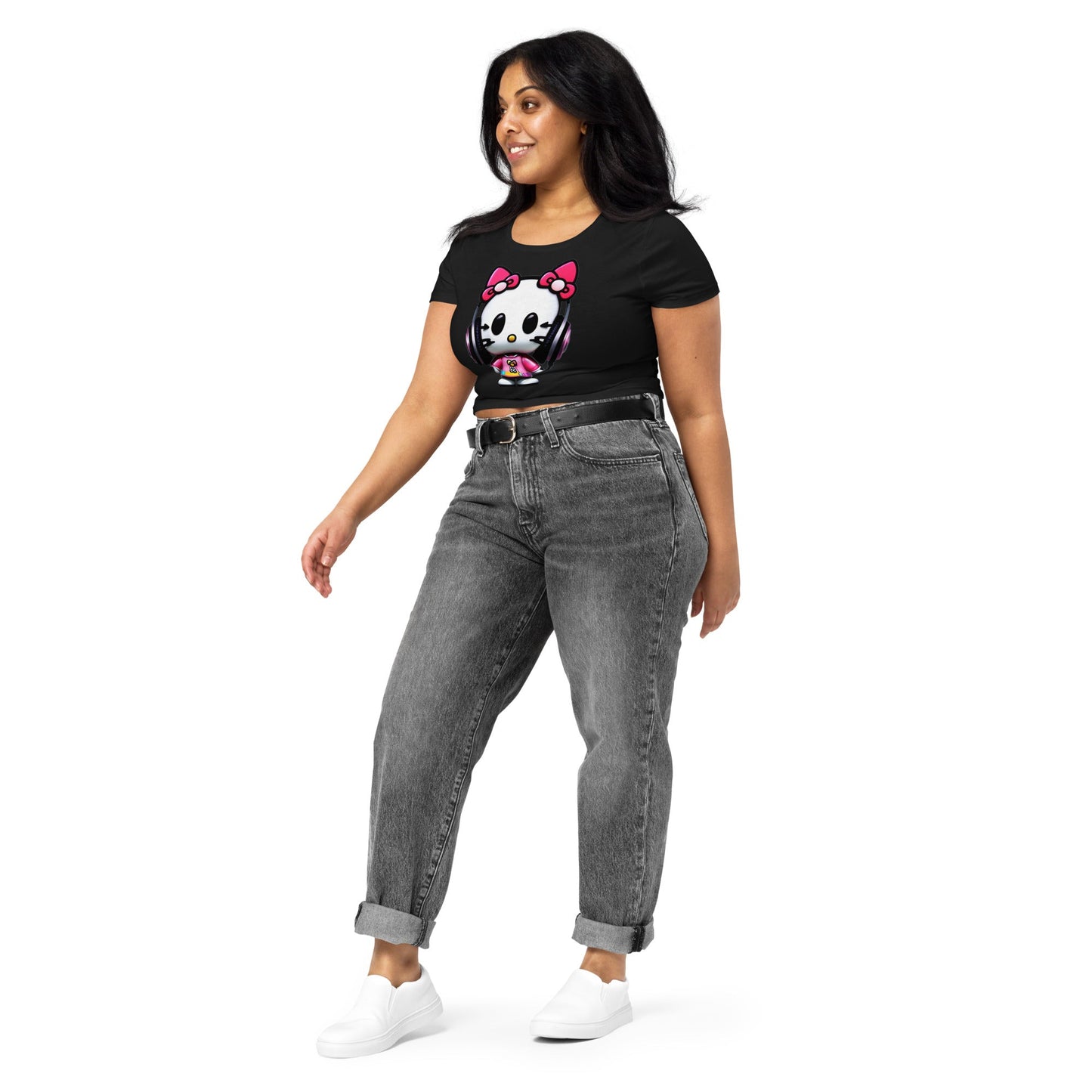 Front Mz Dj Kittyz Pop Life Women’s Crop Tee Crop Top #MzKittyz #NikkiDKatArt