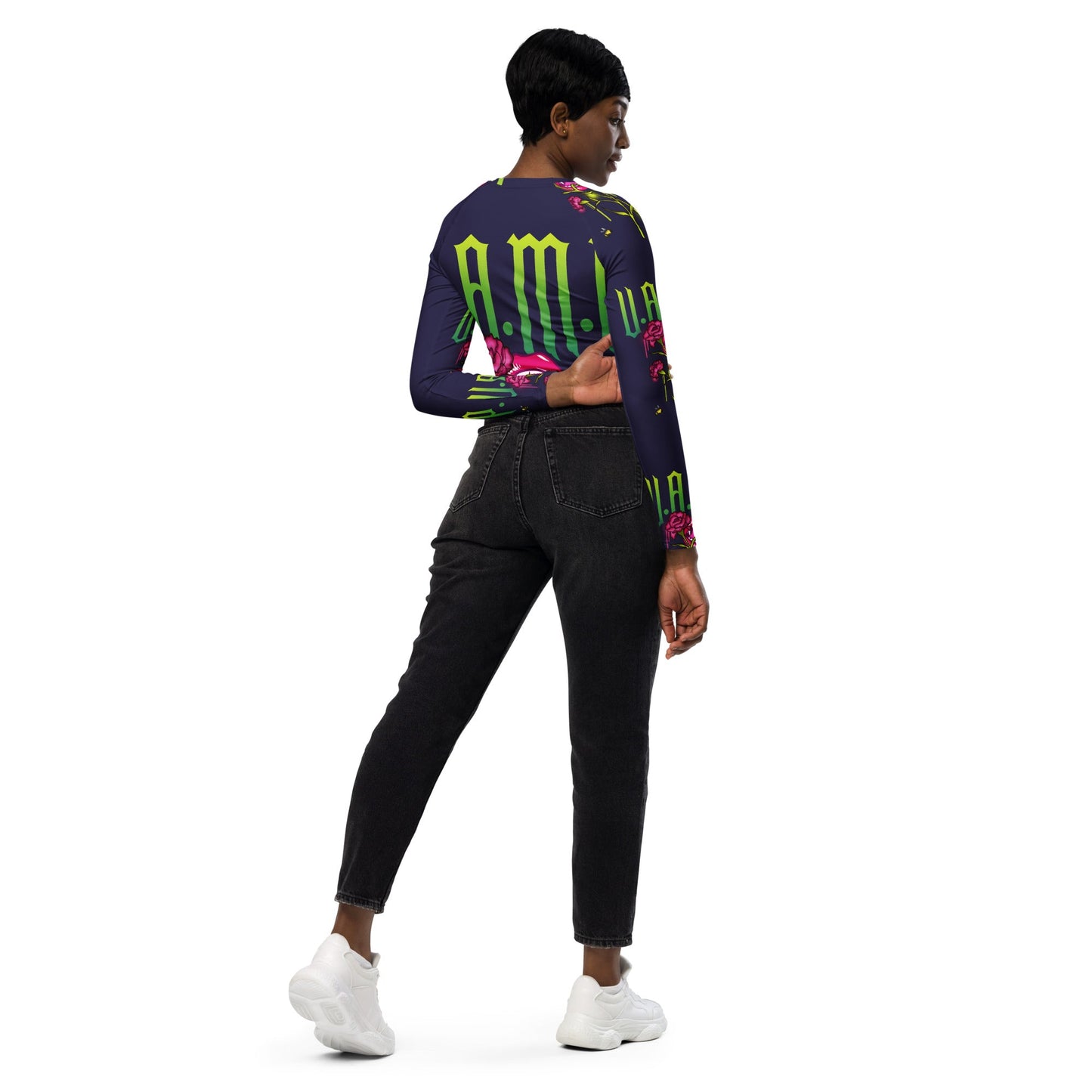 Front V.A.M.P. Vampire Rose Recycled long-sleeve crop top #MzKittyz #NikkiDKatArt