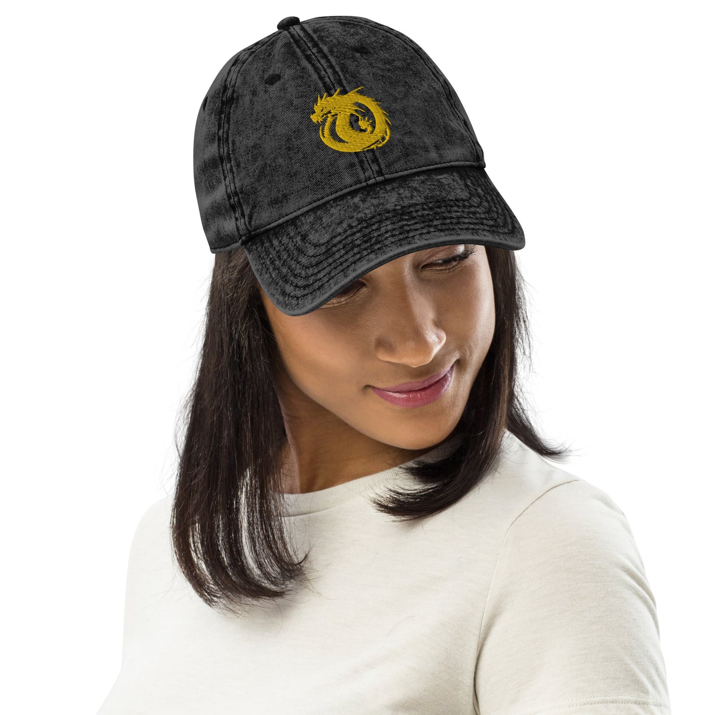 Front Golden Dragon Vintage Cotton Twill Cap #MzKittyz #NikkiDKatArt