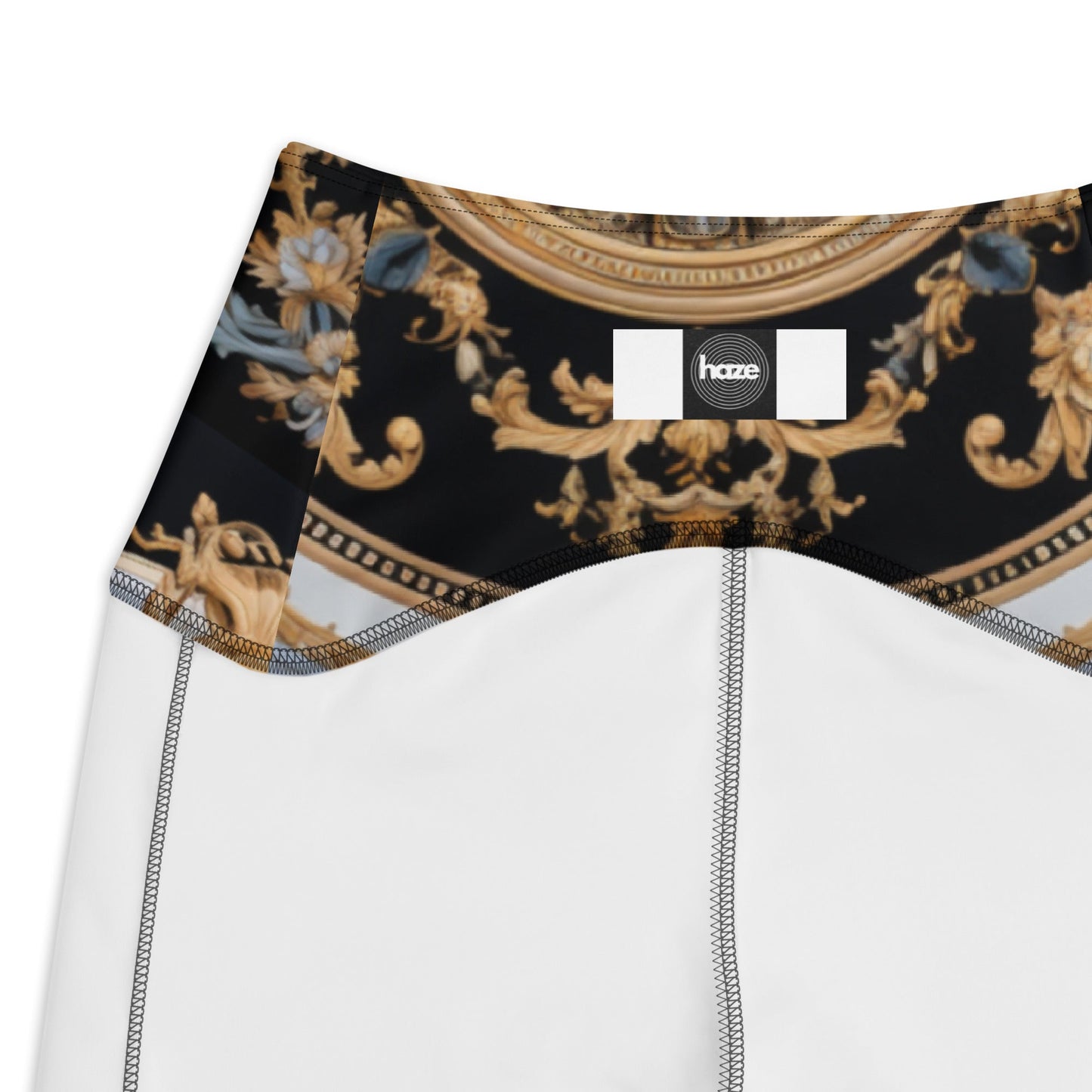 Front Mz Kittyz Black, Gold, Grey, Signature Scarf Design Leggings with pockets Leggings #MzKittyz #NikkiDKatArt