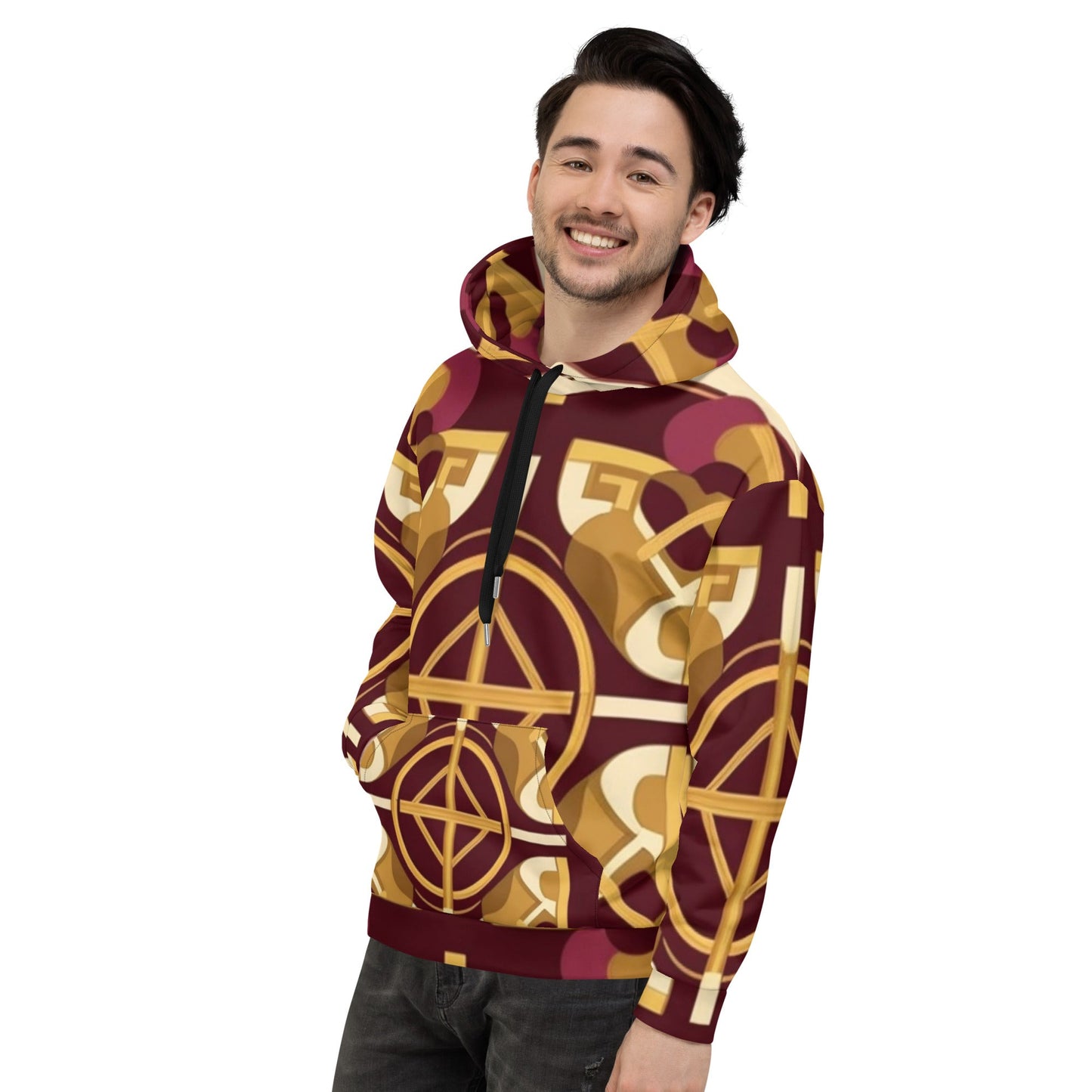 Front Mz Kittyz Burgundy Baroque Signature Scarf Design Unisex Hoodie Hoodie #MzKittyz #NikkiDKatArt