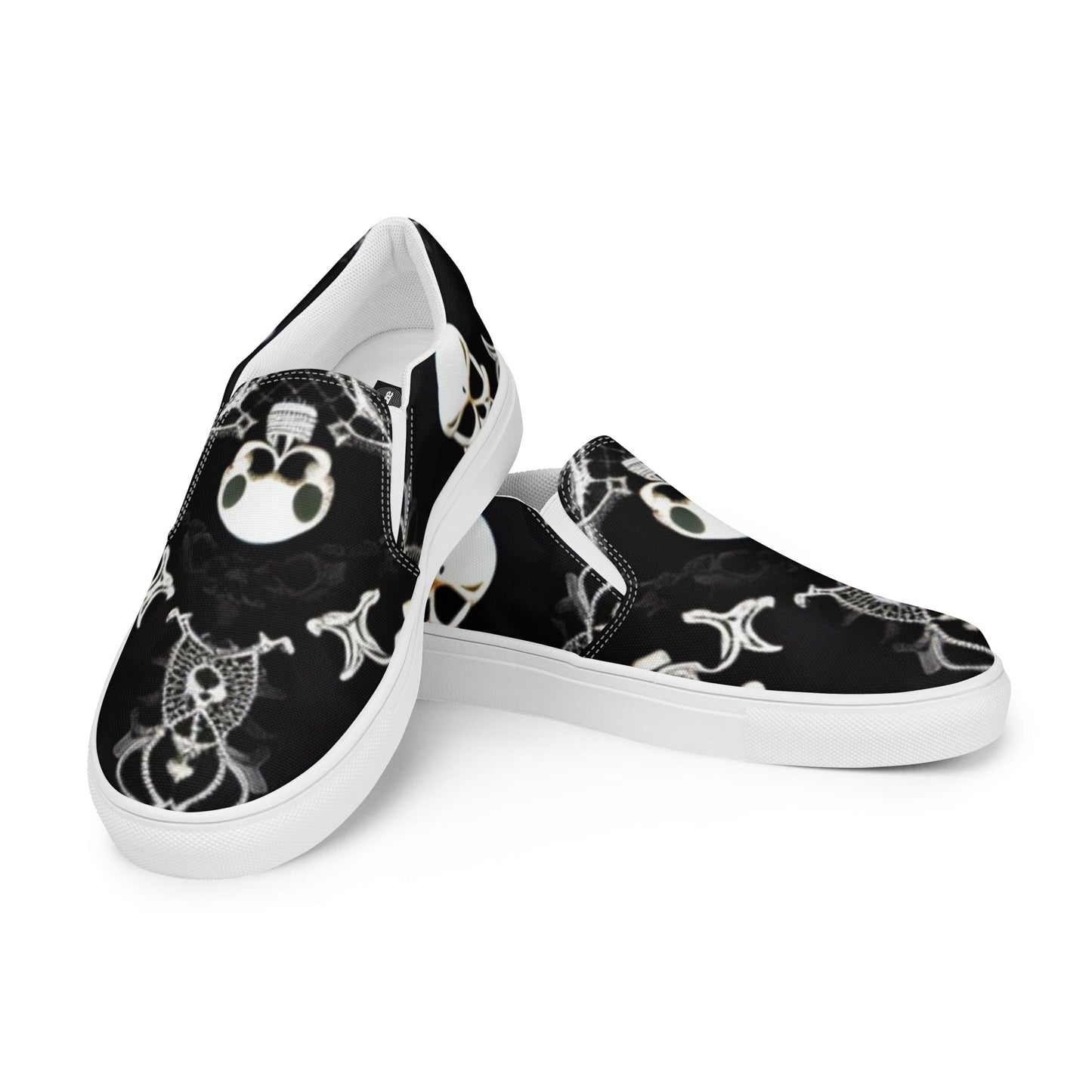 Front Skully Lace Women’s slip-on canvas shoes #MzKittyz #NikkiDKatArt
