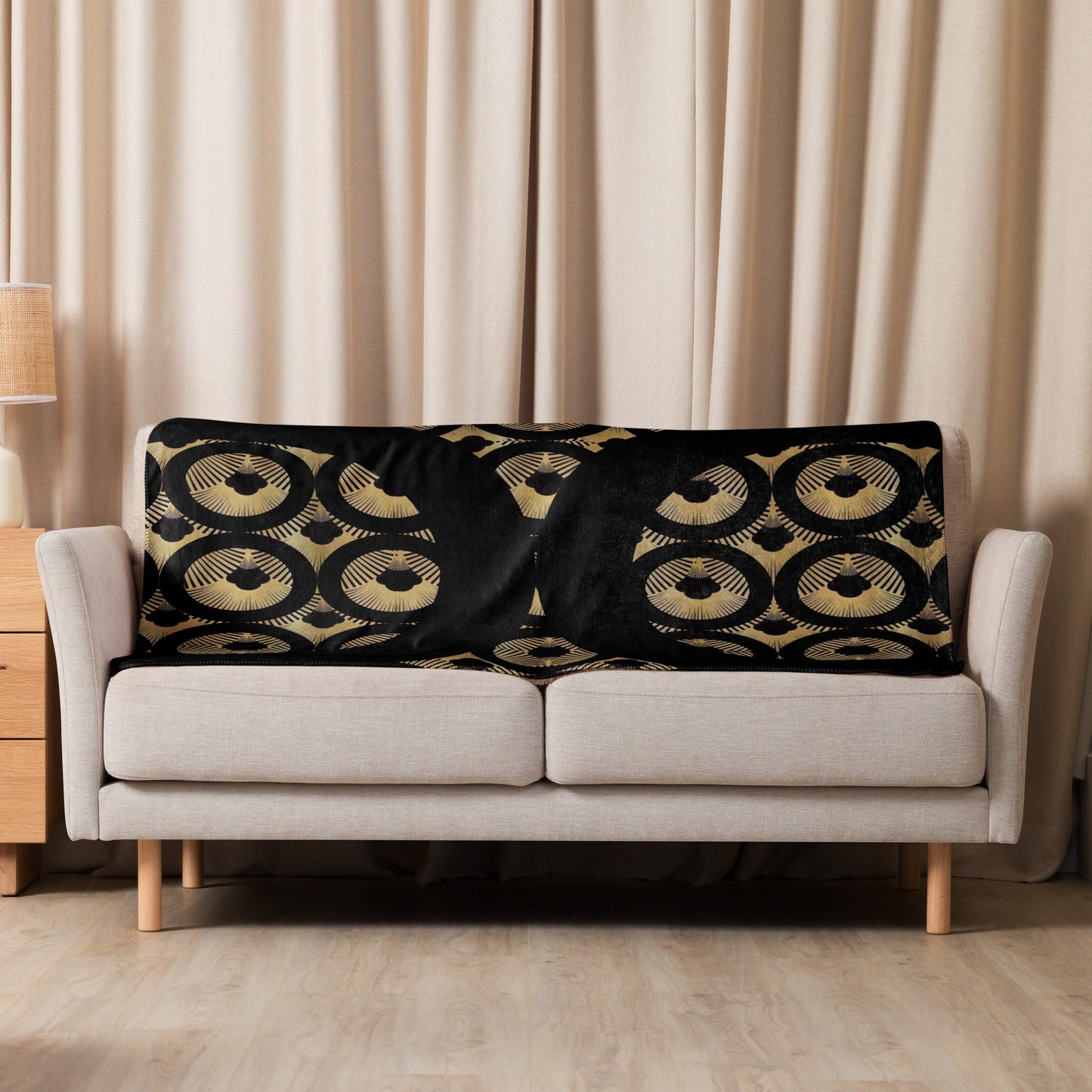 Front Art Deco, Black & Gold, Sherpa blanket in 3 sizes Throw #MzKittyz #NikkiDKatArt