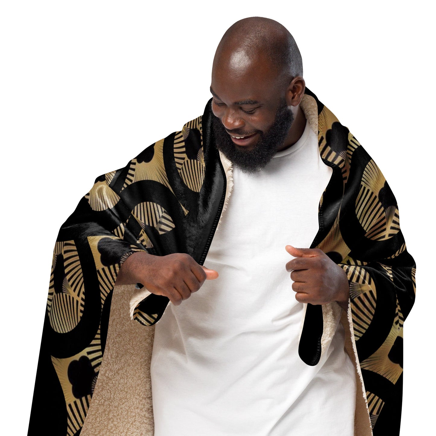 Front Art Deco, Black & Gold, Sherpa blanket in 3 sizes Throw #MzKittyz #NikkiDKatArt