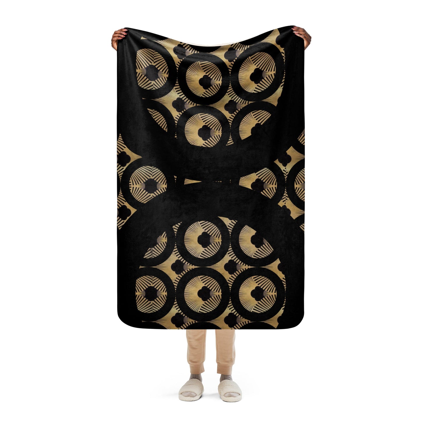 Front Art Deco, Black & Gold, Sherpa blanket in 3 sizes Throw #MzKittyz #NikkiDKatArt