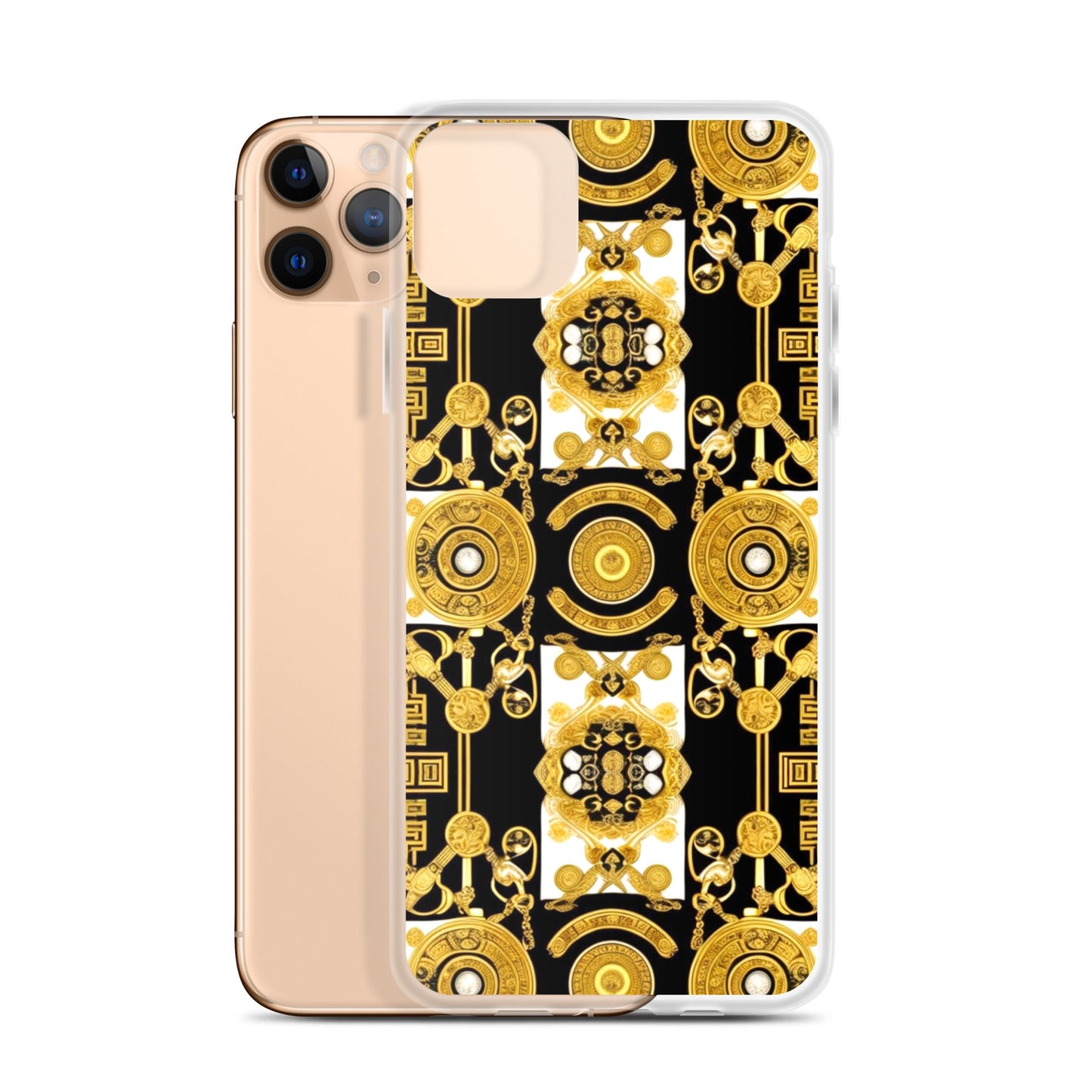 Front Baroque Gold & Black Coins Signature Clear Case for iPhone® iPhone, Clear Case #MzKittyz #NikkiDKatArt