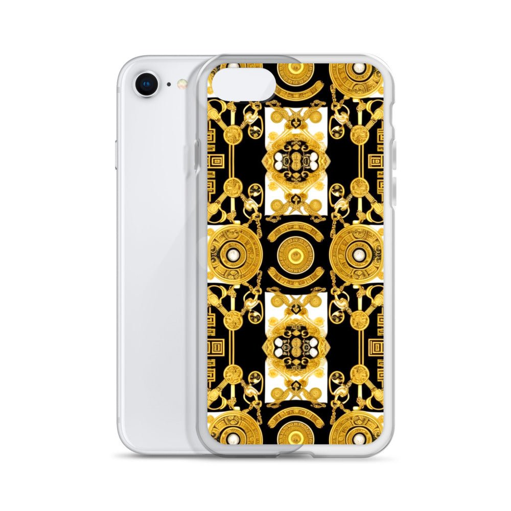 Front Baroque Gold & Black Coins Signature Clear Case for iPhone® iPhone, Clear Case #MzKittyz #NikkiDKatArt