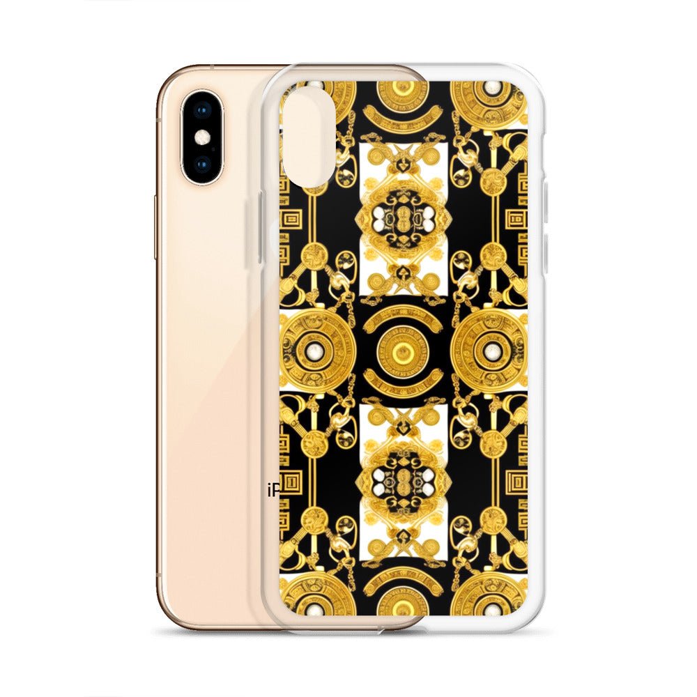 Front Baroque Gold & Black Coins Signature Clear Case for iPhone® iPhone, Clear Case #MzKittyz #NikkiDKatArt