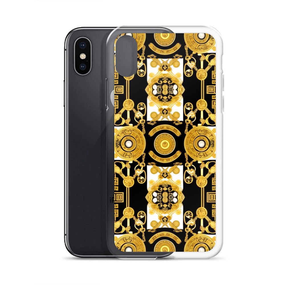 Front Baroque Gold & Black Coins Signature Clear Case for iPhone® iPhone, Clear Case #MzKittyz #NikkiDKatArt