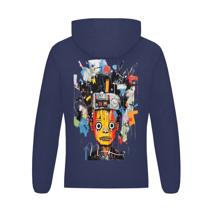 Front "Basquiat Inspired U- Man" - Men's Softness Sports Hoodie Jacket w/Zipper #MzKittyz #NikkiDKatArt