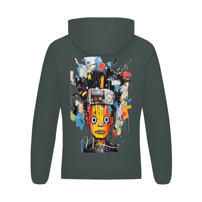 Front "Basquiat Inspired U- Man" - Men's Softness Sports Hoodie Jacket w/Zipper #MzKittyz #NikkiDKatArt