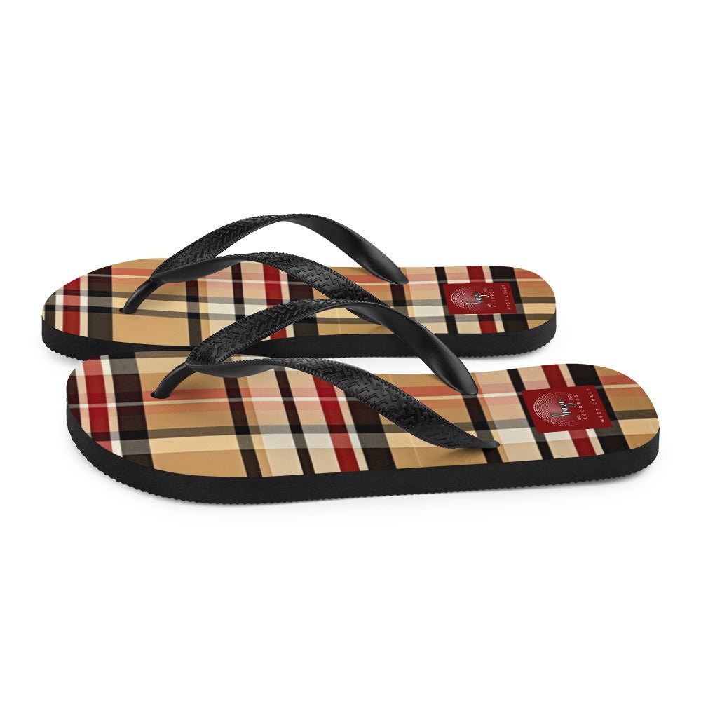 Front Beige Signature Plaid Design - Unisex Flip-Flops Flip Flops #MzKittyz #NikkiDKatArt