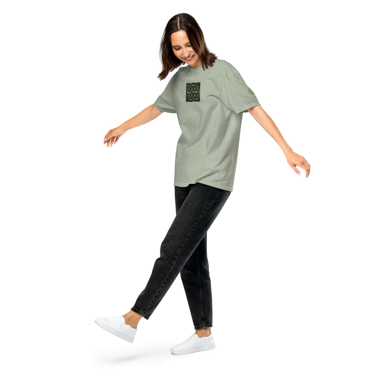 Front Celtic Knot Designs Embroidered- Unisex, garment-dyed Heavyweight T-shirt #MzKittyz #NikkiDKatArt