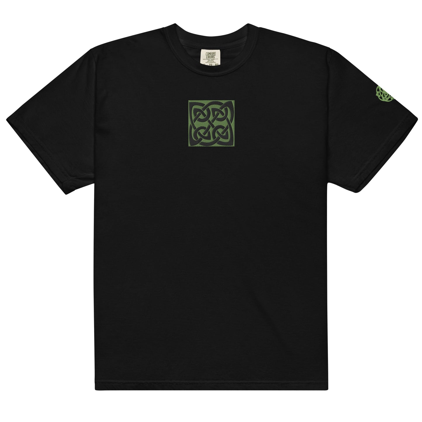 Front Celtic Knot Designs Embroidered- Unisex, garment-dyed Heavyweight T-shirt #MzKittyz #NikkiDKatArt