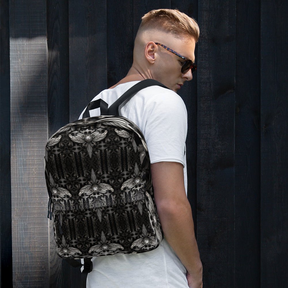 Front Chrome Cross & Angel Wingz Medium Backpack w/Pockets #MzKittyz #NikkiDKatArt