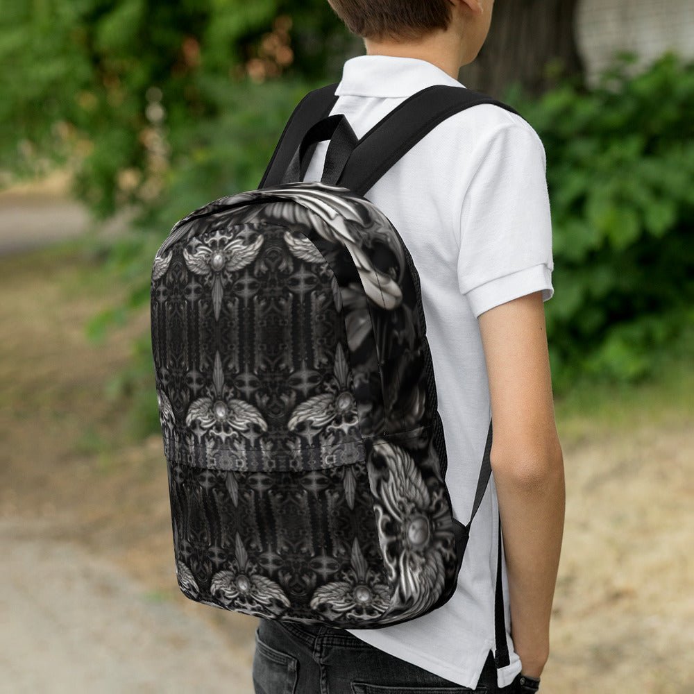 Front Chrome Cross & Angel Wingz Medium Backpack w/Pockets #MzKittyz #NikkiDKatArt