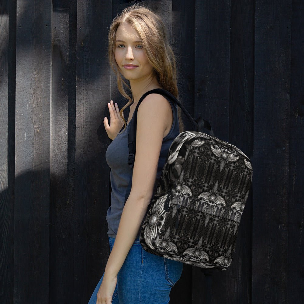 Front Chrome Cross & Angel Wingz Medium Backpack w/Pockets #MzKittyz #NikkiDKatArt