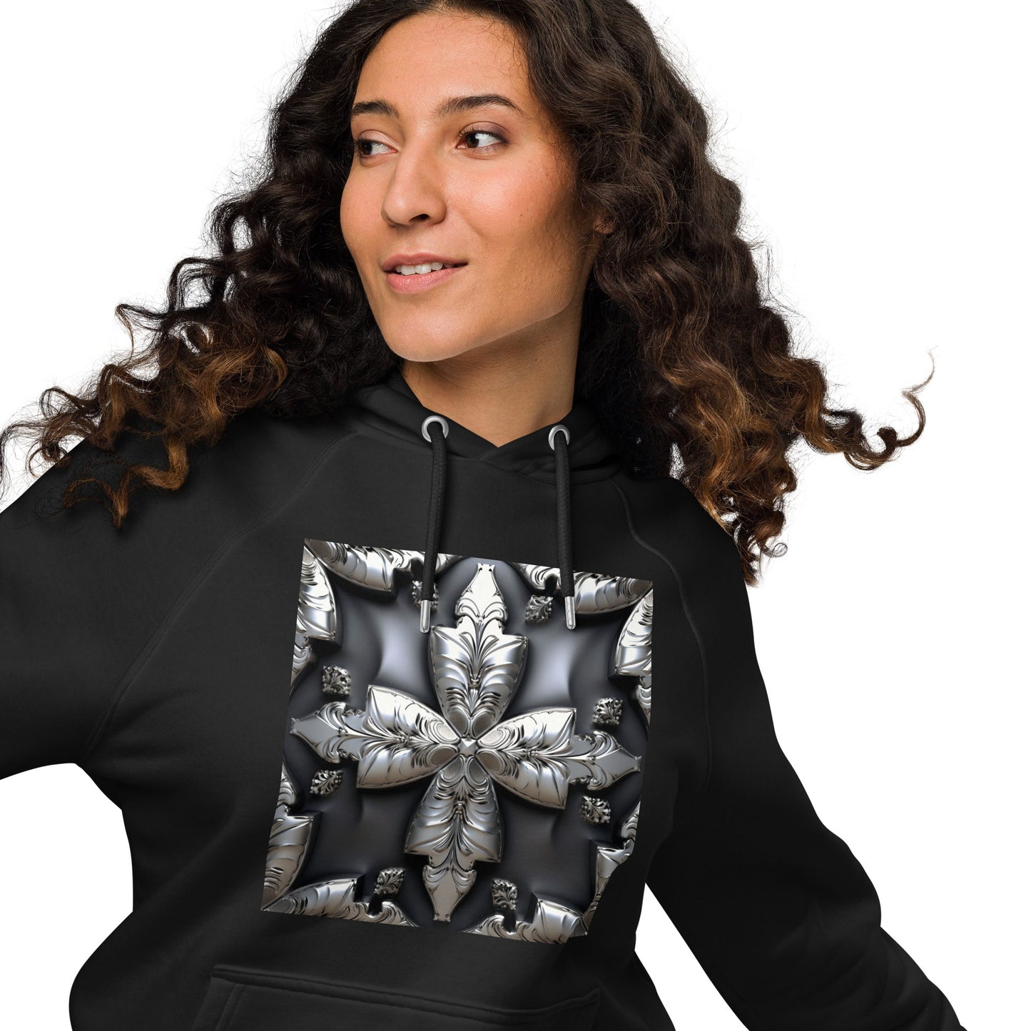 Front Chrome Cross Unisex Eco Raglan Hoodie \ XS to 3XL #MzKittyz #NikkiDKatArt