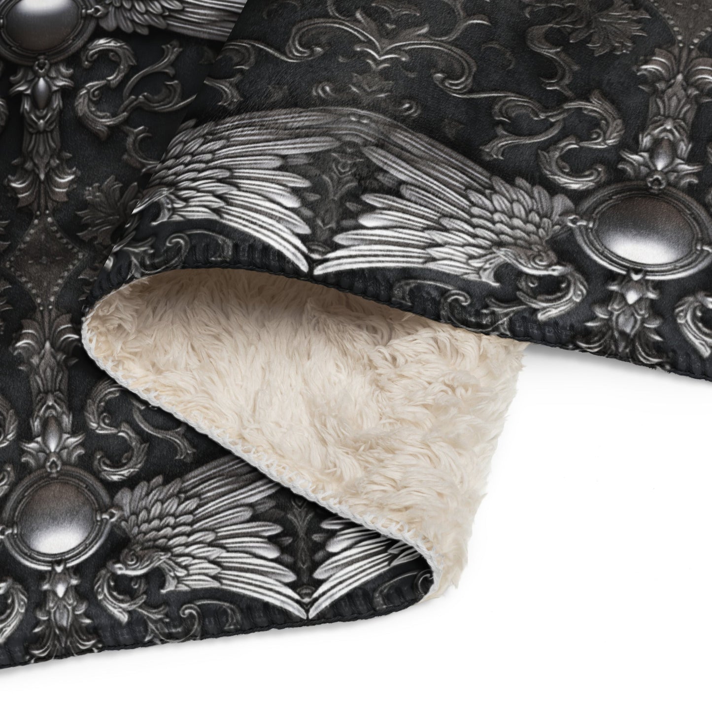 Front Chrome Cross w/Wings- Sherpa Throw Blanket 37" x 57" #MzKittyz #NikkiDKatArt