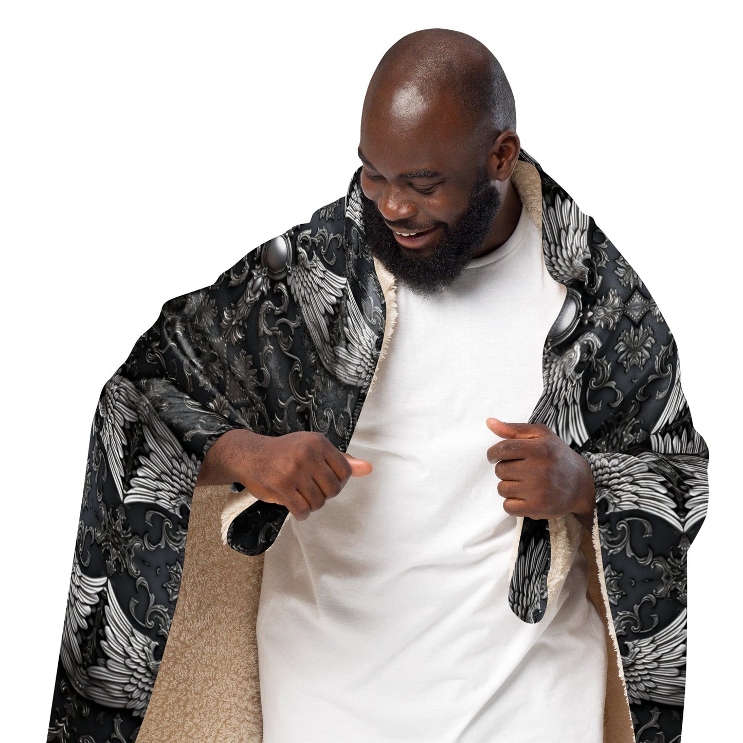 Front Chrome Crosses & Wings Sherpa Blanket 60" x 70" #MzKittyz #NikkiDKatArt